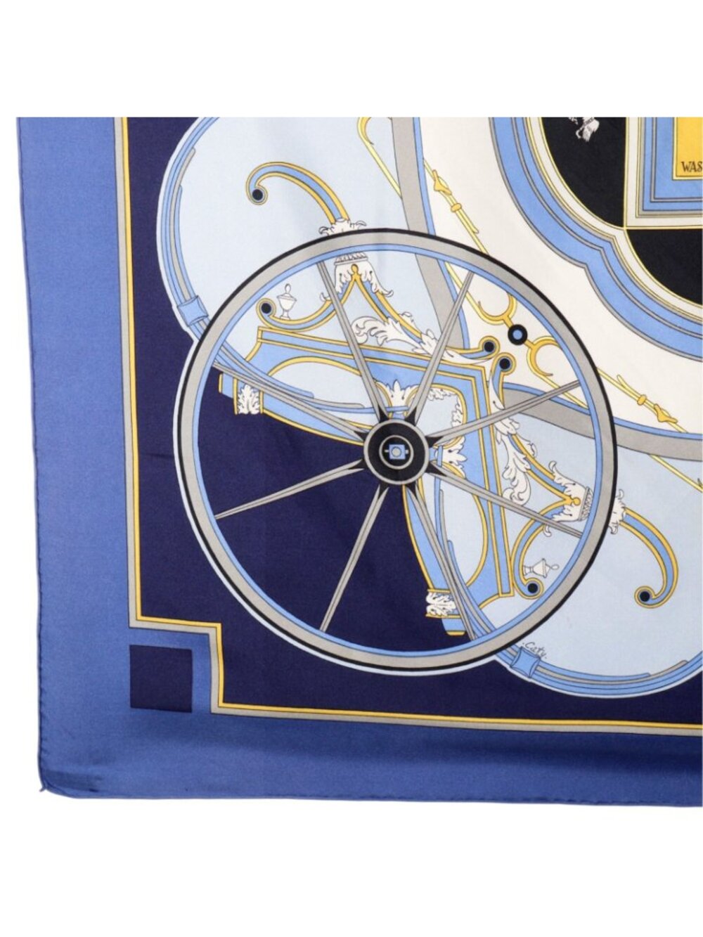 Hermes Carre 90 Washington's Carriage George Silk Blue Scarf - Picture 4 of 14
